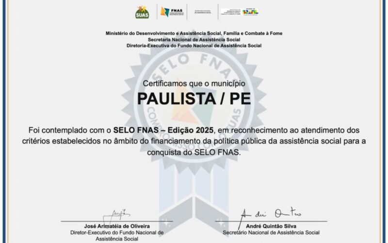Paulista conquista selo nacional de transparência na gestão da assistência social